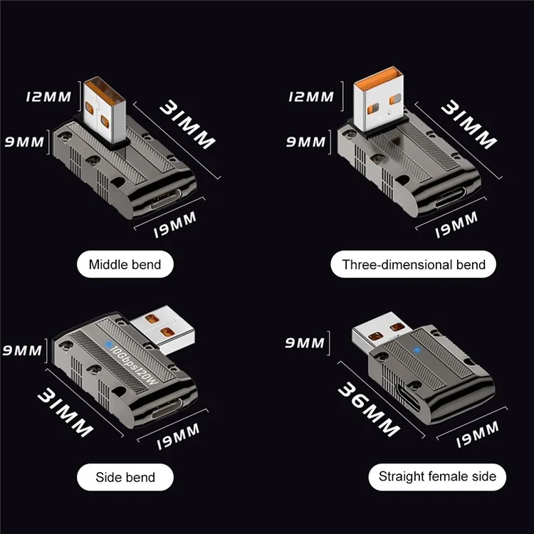 10Gbps Data Transmission 120W USB 3.1 Gen2 to Type-C Converter Straight Adapter