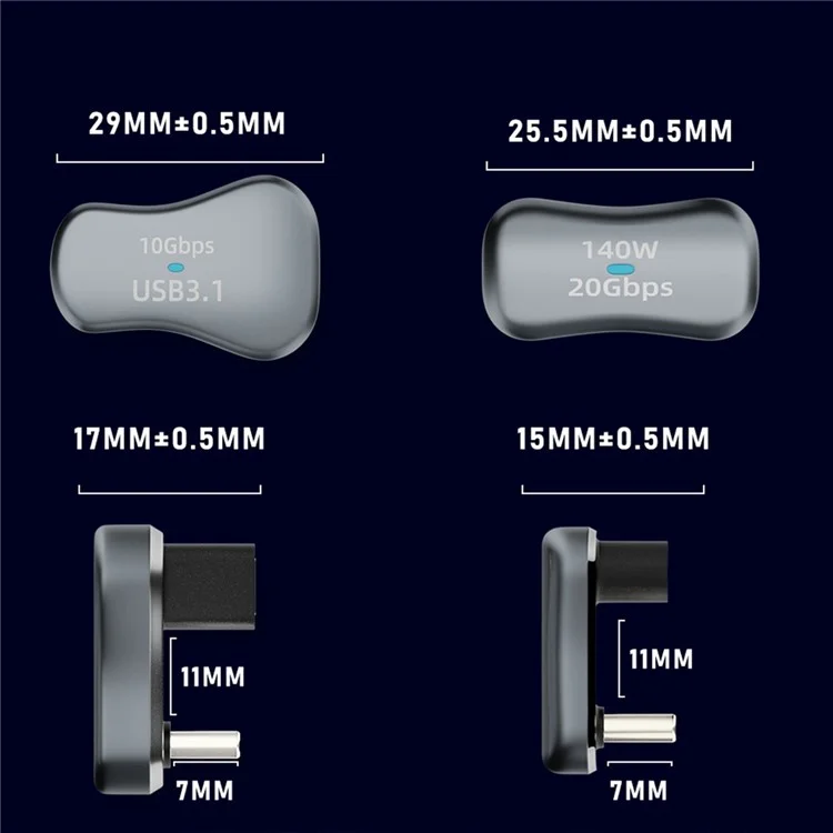 140W 20gbps Type-C Male a Type-C Femenino Adaptador en Forma de u Cable de Carga Converter Soporte 4K / 60Hz