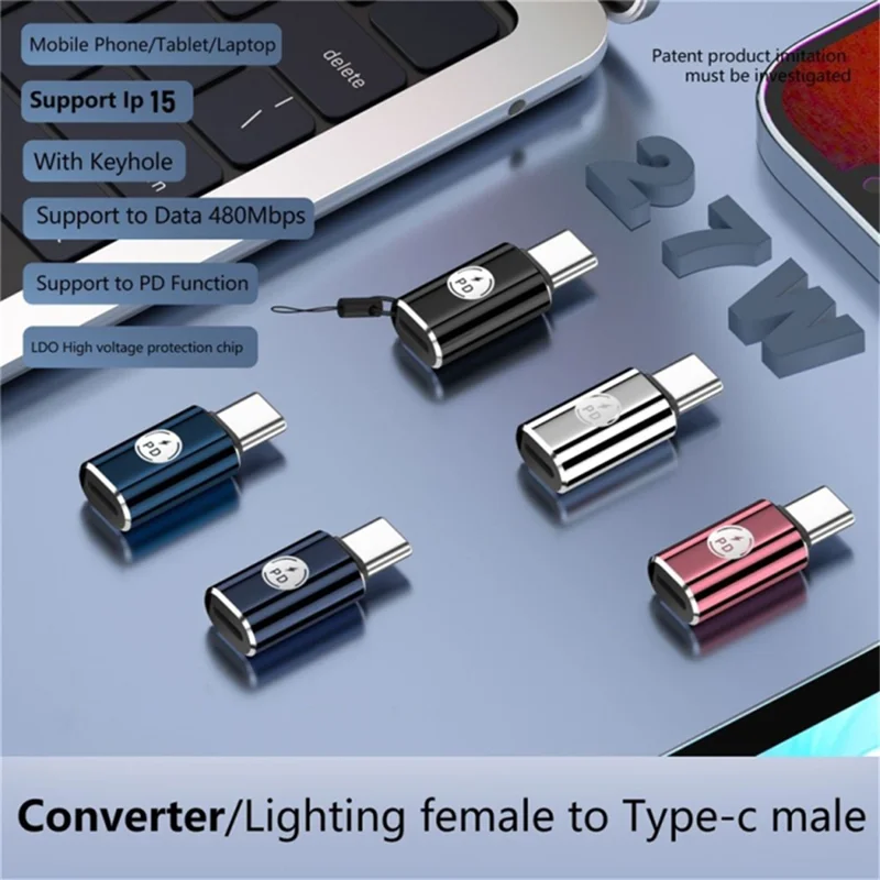 PD 27W Type-C Male to iP 8-Pin Female Fast Data Transmission Adapter for Iphone, Ipad, MacBook - Black