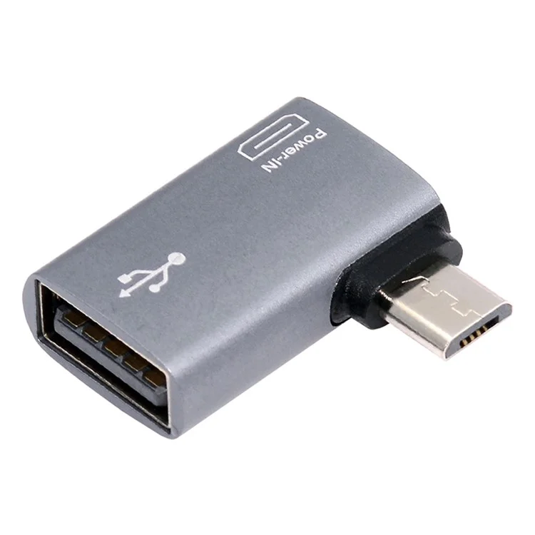 U2-009-LE Adaptateur OTG micro USB 2.0 femelle à USB Type-A femelle à angle droit de 90 degrés avec alimentation USB pour téléphone et tablette