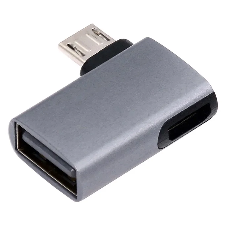 U2-009-LE Adaptateur OTG micro USB 2.0 femelle à USB Type-A femelle à angle droit de 90 degrés avec alimentation USB pour téléphone et tablette