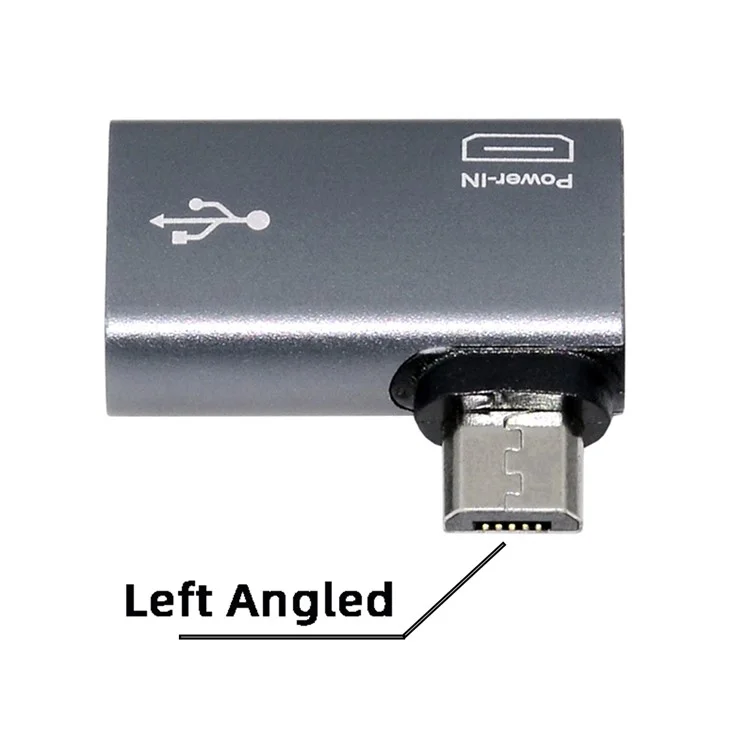 U2-009-LE Adaptateur OTG micro USB 2.0 femelle à USB Type-A femelle à angle droit de 90 degrés avec alimentation USB pour téléphone et tablette