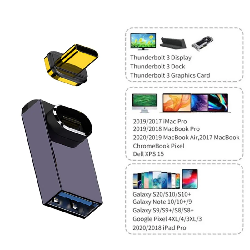 UC-028-AFU Magnetic Connector 10Gbps Type C Male to USB3.0 Female 90 Degree Up Down Angled OTG Data Adapter