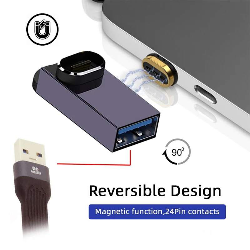 UC-028-AFU Magnetic Connector 10Gbps Type C Male to USB3.0 Female 90 Degree Up Down Angled OTG Data Adapter