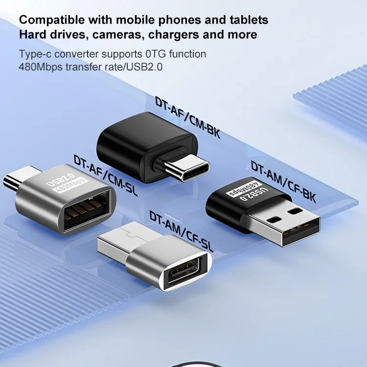 Адаптер USB 2.0 Male to USB-C Female 480Mbps для передачи данных OTG Converter - Черный