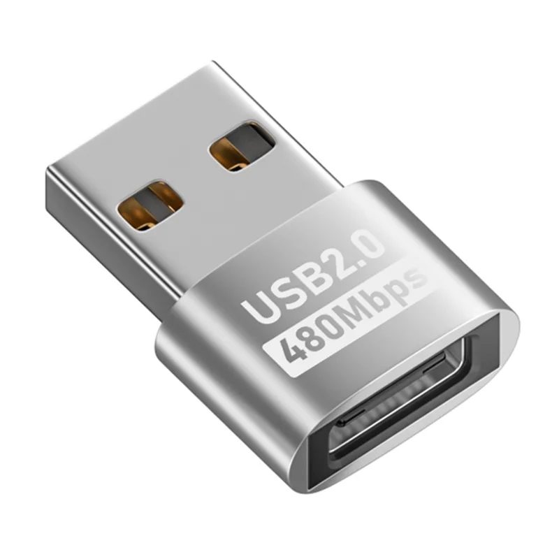 USB 2.0 Male to USB-C Female Adapter 480Mbps Data Transfer OTG Converter - Silver