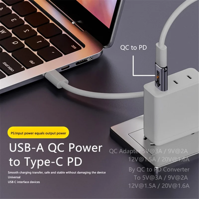 AM / CF-OC-PD USB-A QC3.1 to Type-C PD Converter LED Indicator 10Gbps USB Adapter - Silver