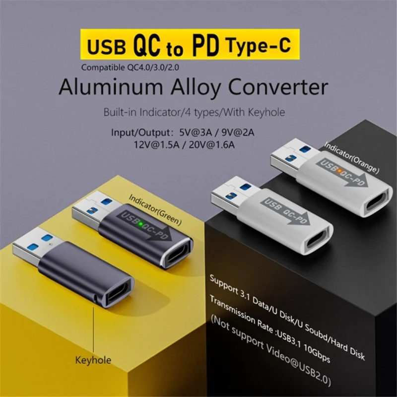 AM / CF-OC-PD USB-A QC3.1 to Type-C PD Converter Adapter with 10Gbps Data Transfer - Silver