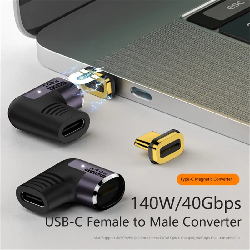 Angewinkelter 140W 5A Magnetischer USB 4.0 Typ-C Stecker auf Buchse 40Gbps Daten-OTG-Adapter