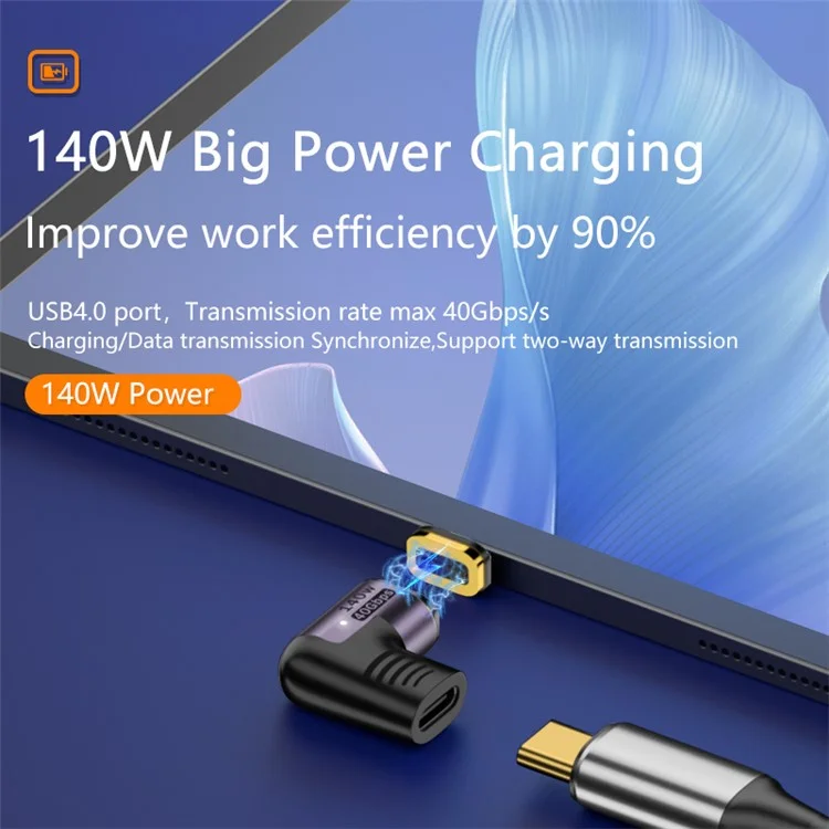 Angewinkelter 140W 5A Magnetischer USB 4.0 Typ-C Stecker auf Buchse 40Gbps Daten-OTG-Adapter