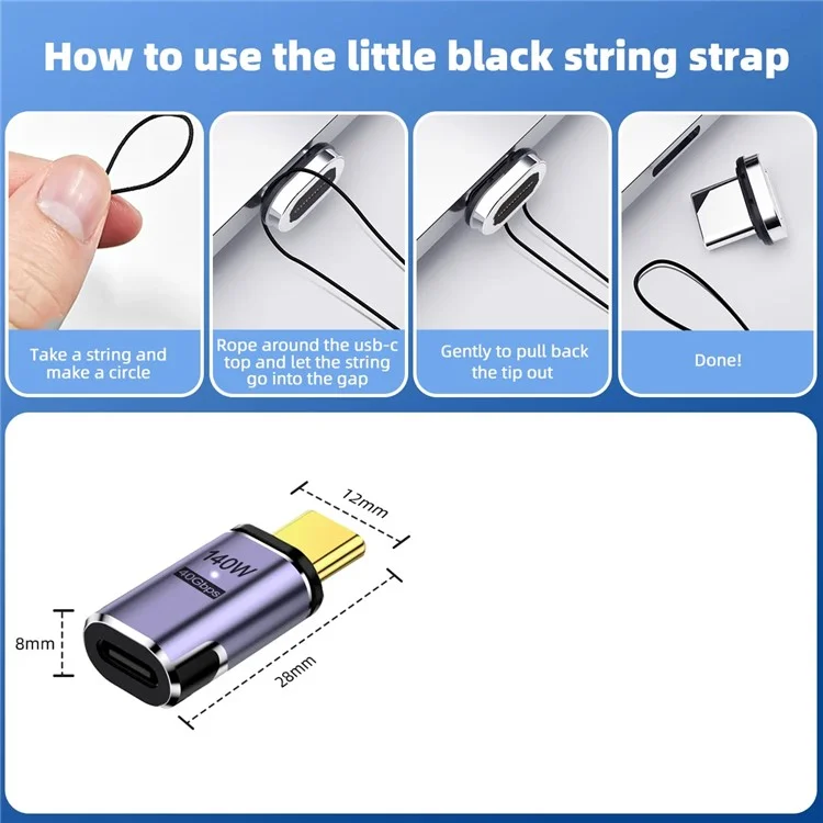 140W 5A Magnetic USB4 Type-C Straight Converter 8K 60Hz 40Gbps OTG Adapter