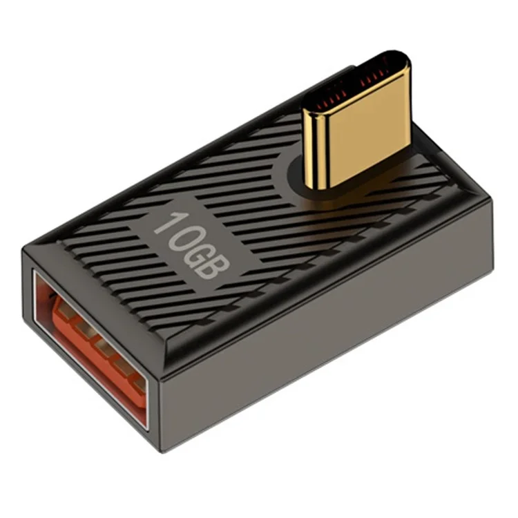 USB-A 3.1 Femenino a Tipo-c Middle Bend 120W Carga Rápida de 10 Gbps OTG Adaptador - Gris Oscuro