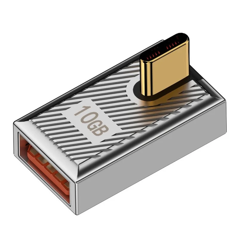 USB-A 3.1 Female to Type-C Male Middle Bend 120W Fast Charging 10Gbps OTG Adapter - Silver