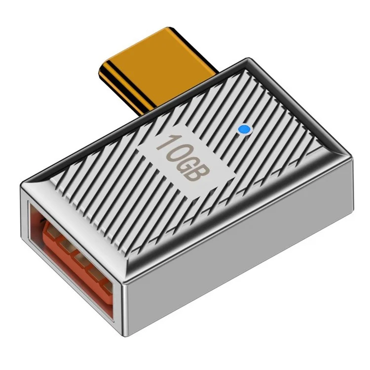 USB-A 3.1 Femmina a Type-C Maschio Adattatore ad Angolo Laterale 10Gbps 120W OTG - Argento