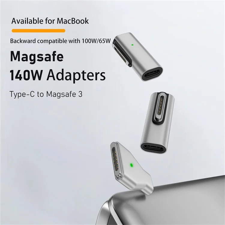 Adaptador magnético de ángulo recto de 3 puertos USB-C a PD 140W Side Bend Charging Converter compatible con MacBook