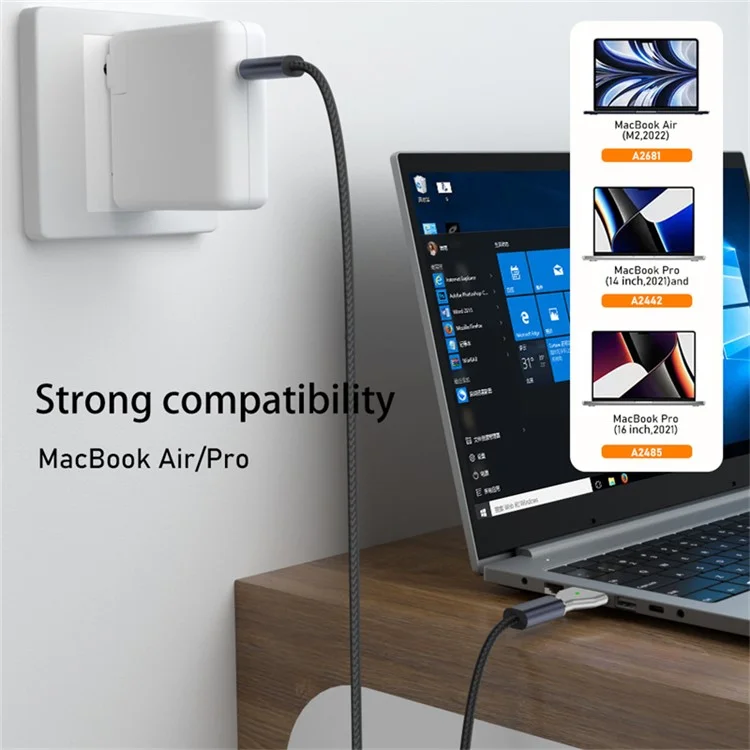 Bend Lateral USB-C a Magnetic 3 Adaptador Right Ángulo Right PD 140W Convertidor de Carga Compatible Con MacBook