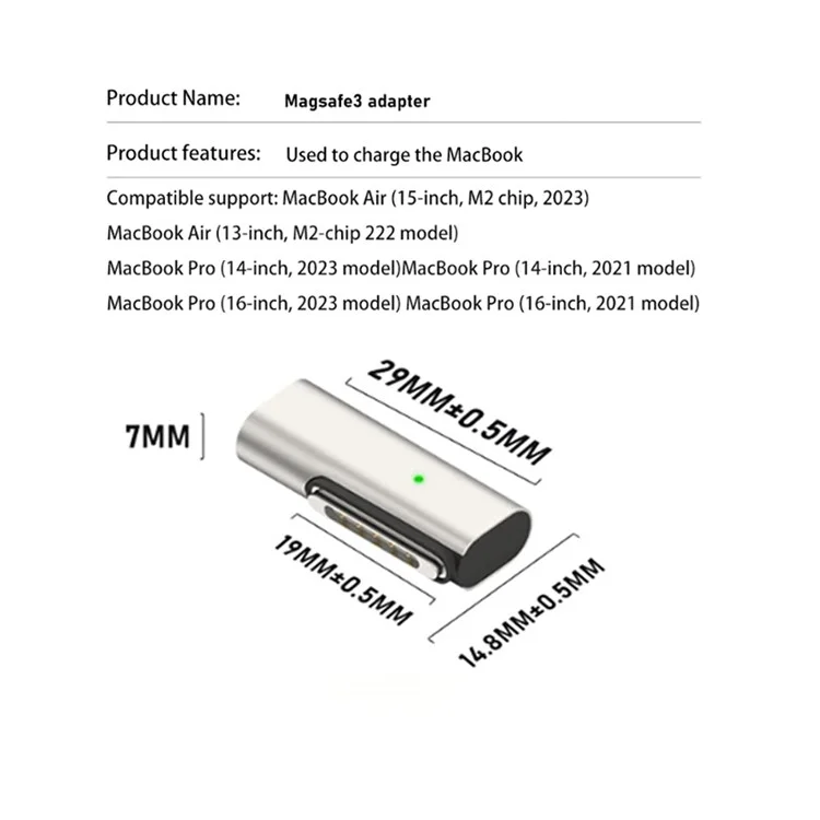 Adaptador magnético de ángulo recto de 3 puertos USB-C a PD 140W Side Bend Charging Converter compatible con MacBook
