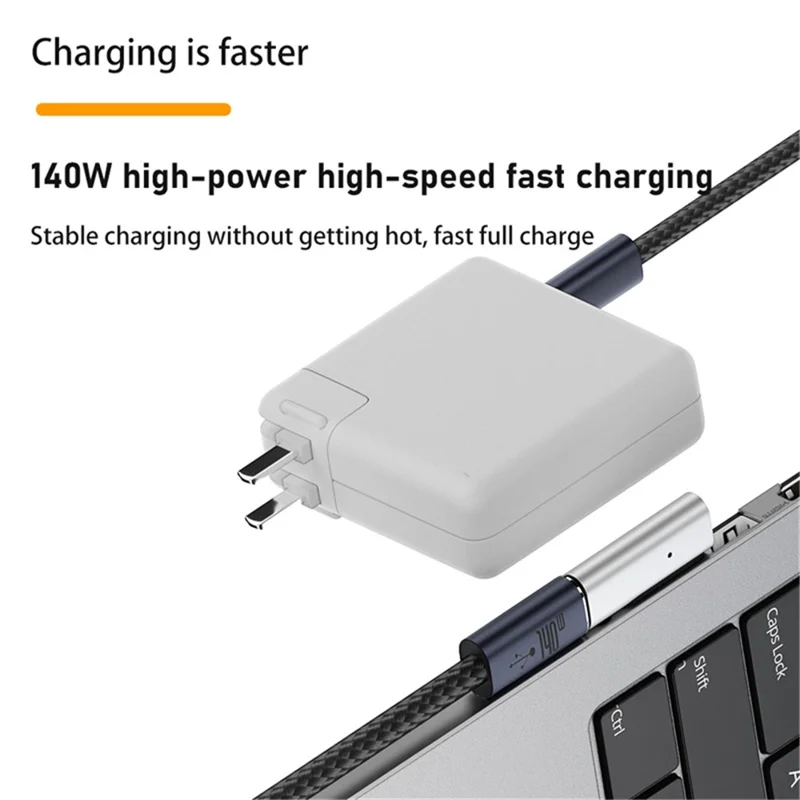 Middle Bend PD 140W USB-C to Magnetic 3 Adapter for MacBook Charging Right Angle Converter
