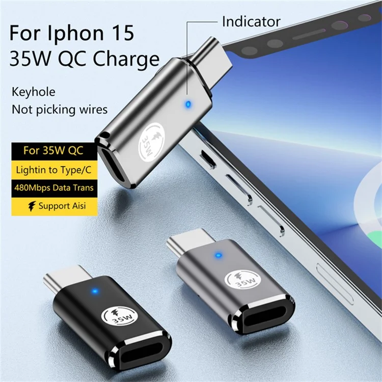 USB-C-Adapter Typ-C-Stecker auf 8-Pin-Buchse PD 35W Fast Charging Datenübertragung Konverter - Silber