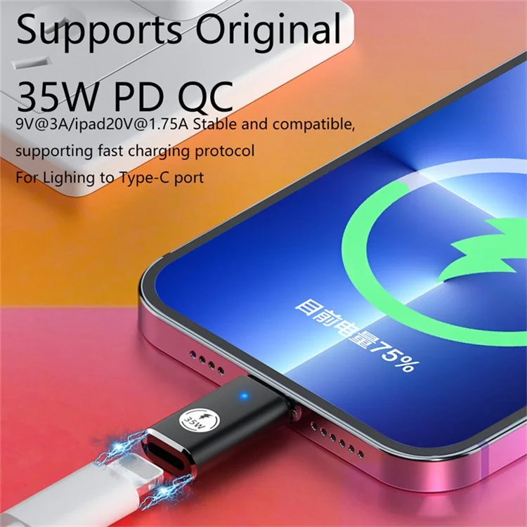 USB-C-Adapter Typ-C-Stecker auf 8-Pin-Buchse PD 35W Fast Charging Datenübertragung Konverter - Silber