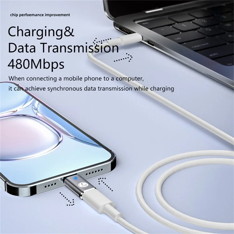 USB-C-Adapter Typ-C-Stecker auf 8-Pin-Buchse PD 35W Fast Charging Datenübertragung Konverter - Silber