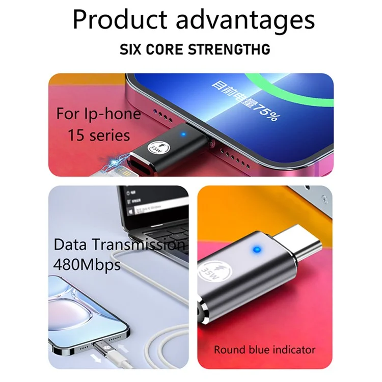 USB-C-Adapter Typ-C-Stecker auf 8-Pin-Buchse PD 35W Fast Charging Datenübertragung Konverter - Silber