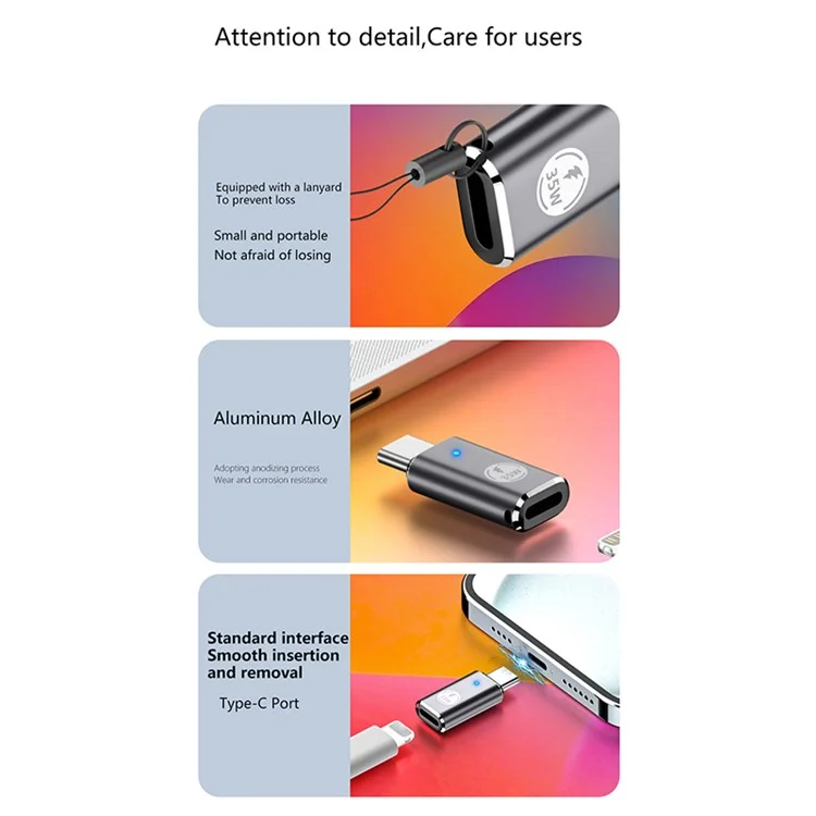 USB-C-Adapter Typ-C-Stecker auf 8-Pin-Buchse PD 35W Fast Charging Datenübertragung Konverter - Silber