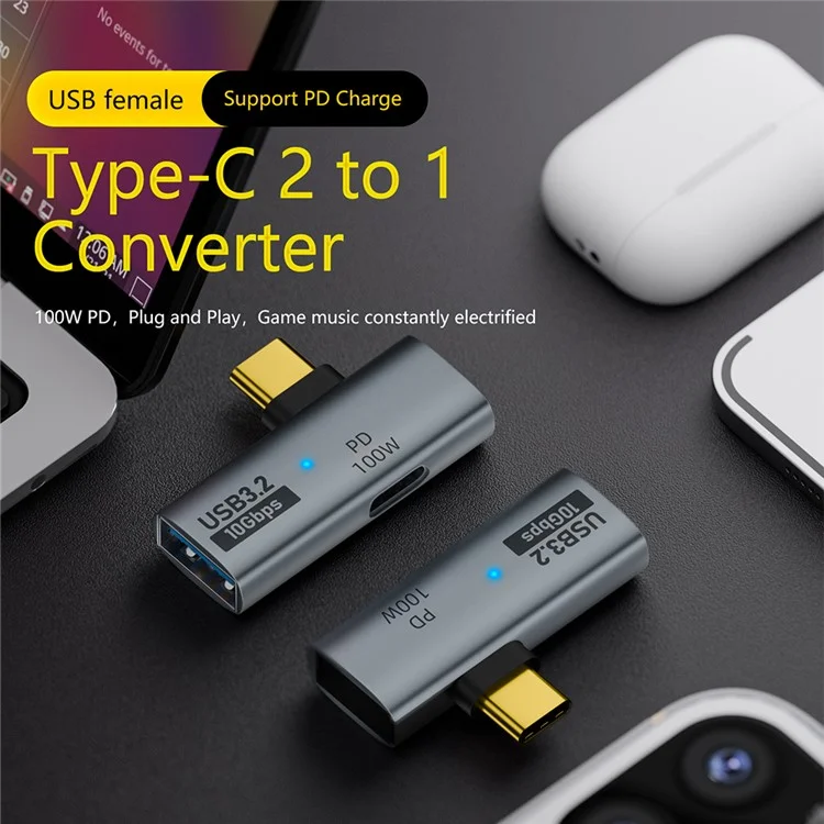 USB 3.2 Adapter Type-C to USB-A  /  USB-C Adapter 10Gbps OTG USB-C 2 to 1 Converter with PD 100W Charge