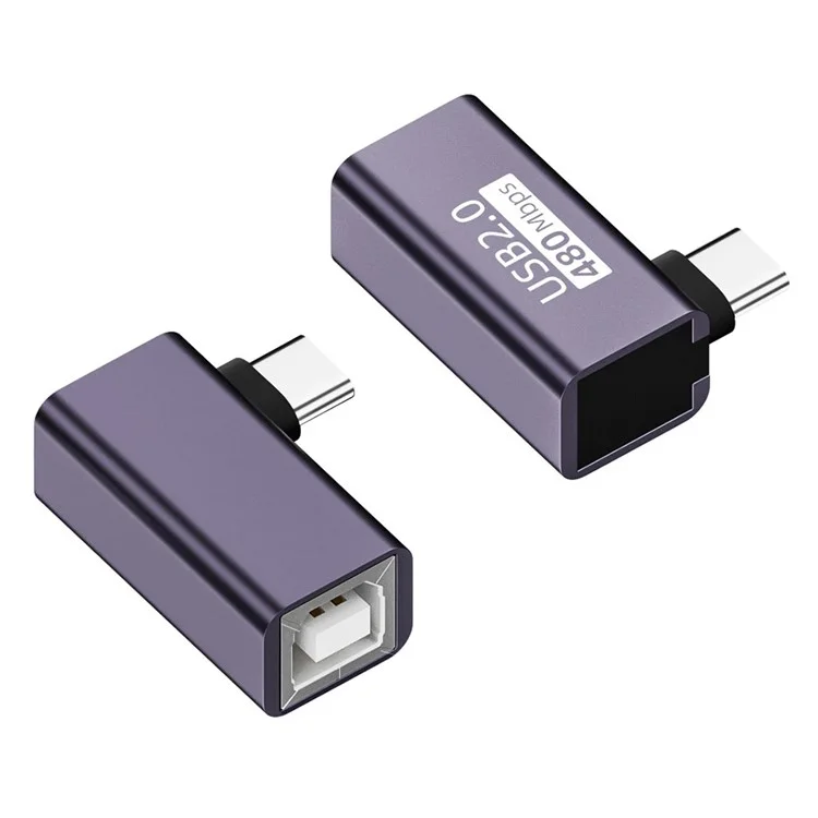 USB-B Female to USB-C Male Elbow Adapter Converter 480Mbps Connector for Electric Piano / Printer