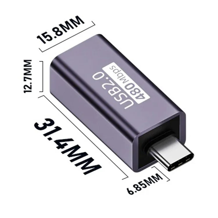 USB-B Female to USB-C Male Converter Adapter 480Mbps Data Transfer Connector for Electric Piano / Printer
