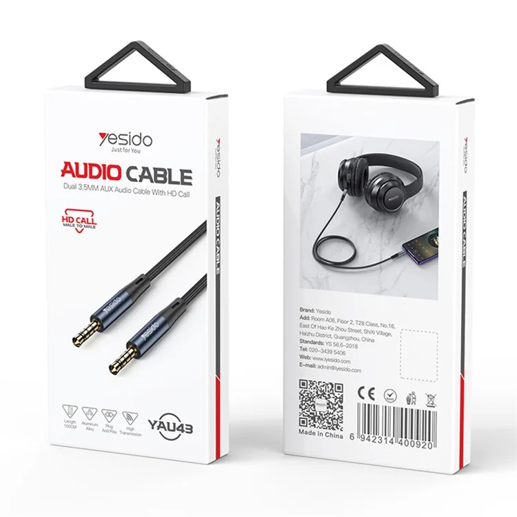 YESIDO YAU43 Cable de Extensión de Auriculares de 3,5 mm 1 m AUX Macho a Macho