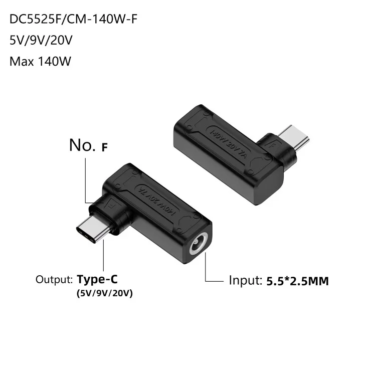 DC 5,5 x 2,5 Weiblich zu Typ-C Männlich Verlängerung für Laptop 140W Ladegerät