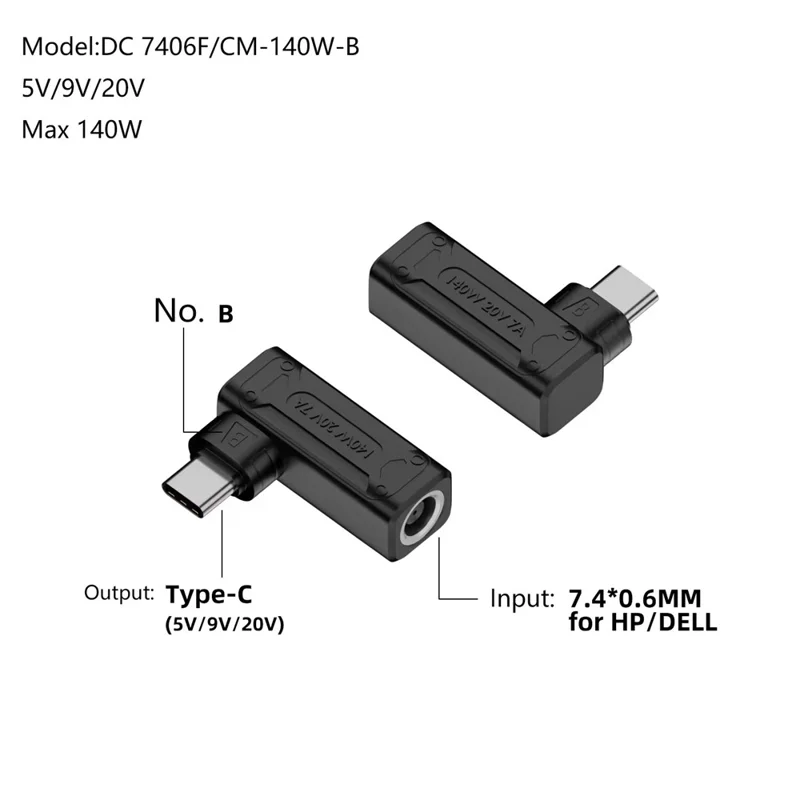 7.4x0.6 mm DC-Weibchen zu Typ-C-Männchen 5V / 9V / 20V 140W-Netzteil Ladewandler
