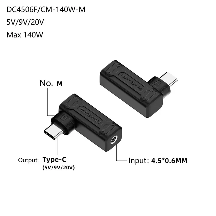 DC 4.5x0.6 Weiblich auf Typ-C Männlich Konverter 140W 5V / 9V / 20V Ladegerät