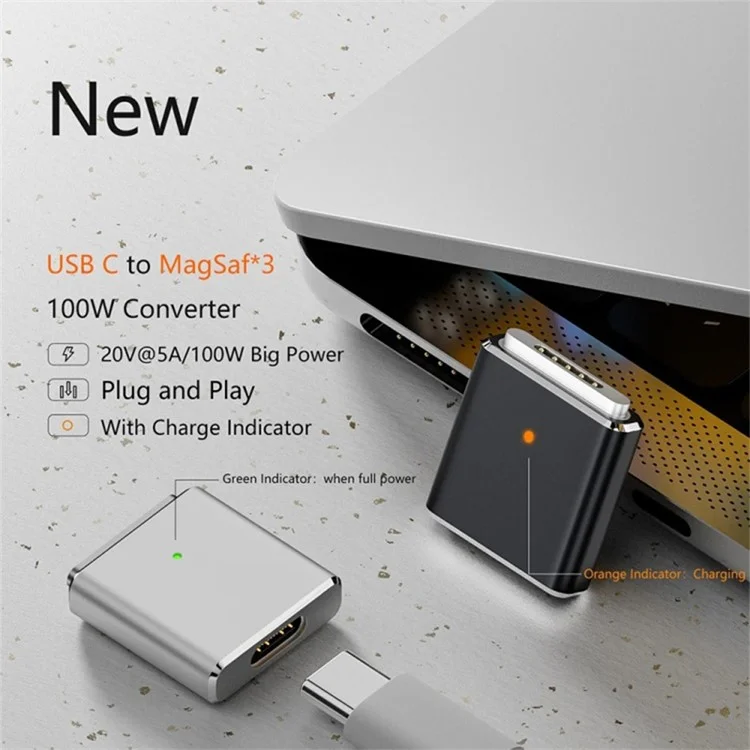 Für MacBook PD 100W kompatibel mit MagSafe 3 zu Type C Weiblich Aluminum-Legierung Konverter - Schwarz