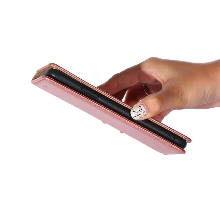 Billetera Soporte de Piel Absorbida Automáticamente para OnePlus Nord N10 5G - Oro Rosa