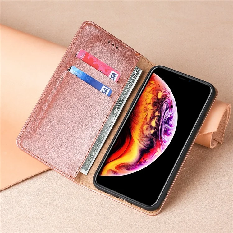 Billetera Soporte de Piel Absorbida Automáticamente para OnePlus Nord N10 5G - Oro Rosa