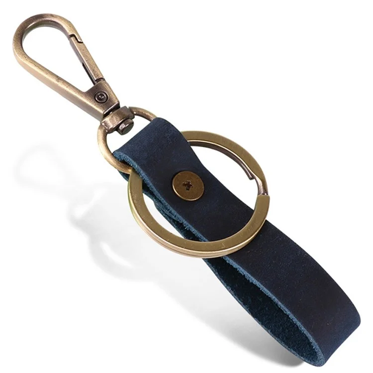 K017 Handmade Genuine Leather Keychain Key Chain with Belt Loop Clip for Keys, Size S - Blue