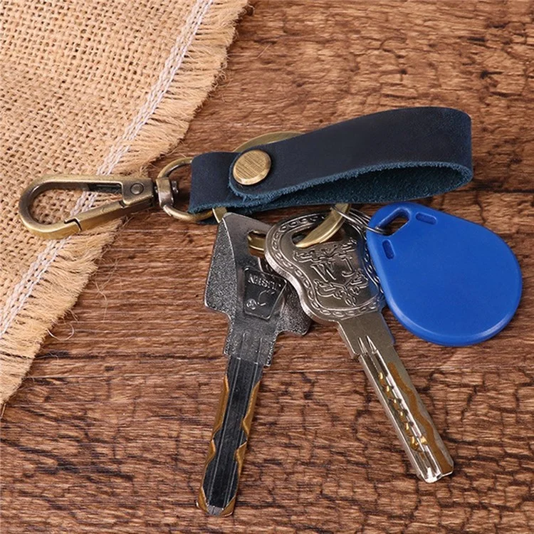 K017 Handmade Genuine Leather Keychain Key Chain with Belt Loop Clip for Keys, Size S - Blue