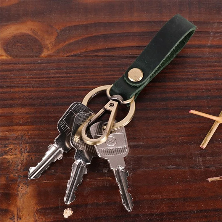 K017 Handmade Genuine Leather Keychain Key Chain with Belt Loop Clip for Keys, Size S - Blue