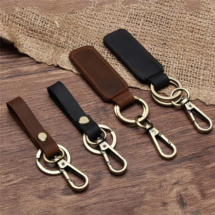 K017 Handmade Genuine Leather Keychain Key Chain with Belt Loop Clip for Keys, Size S - Blue