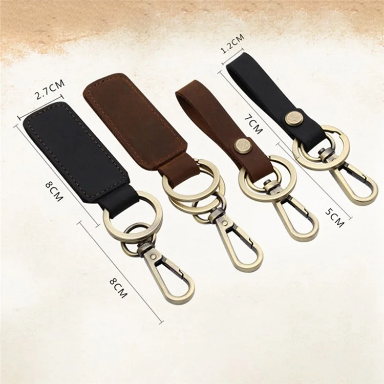 K017 Handmade Genuine Leather Keychain Key Chain with Belt Loop Clip for Keys, Size S - Blue