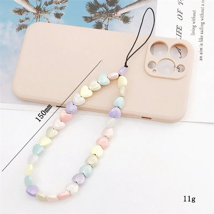 Colorful Frosted Heart Shape Beads Phone Hand Chain Cellphone Case Pendant Lanyard