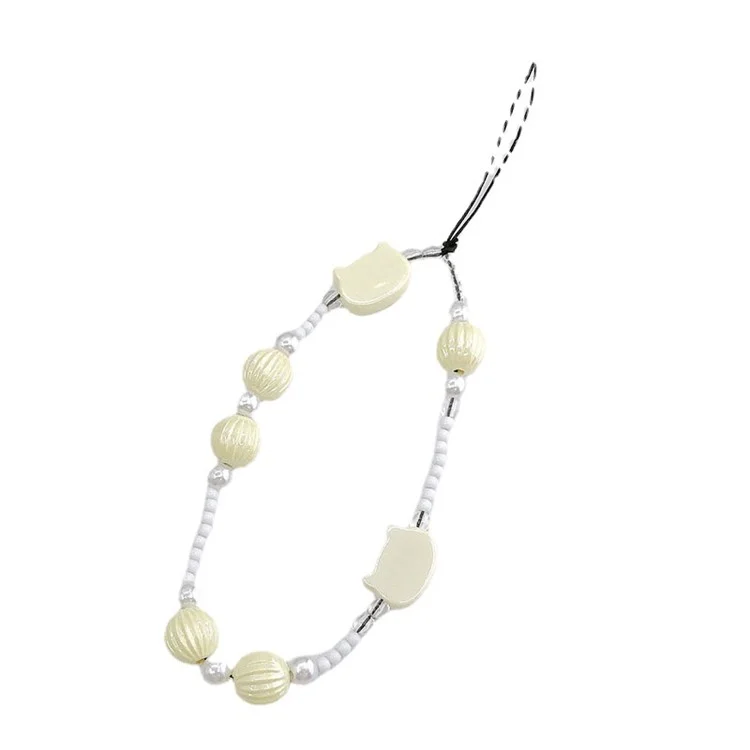 Pearlescent Cat Head Kürbiskügelchen Konstruktion Telefon Anti-droge Handkette Handy Hülle Lanyard Anhänger - Beige