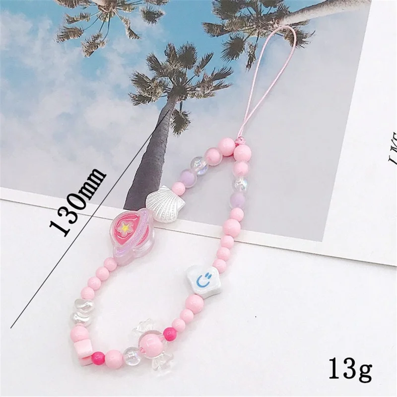 Cute Cartoon Design Beaded Phone Lanyard Bracelet Anti-drop Cellphone Case Pendant - Planet