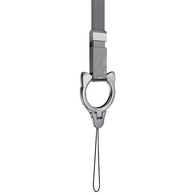 INYUE Detachable Cat Head Ring Kickstand Slide Buckle Liquid Silicone Lanyard Phone Anti-drop Neck Strap - Black