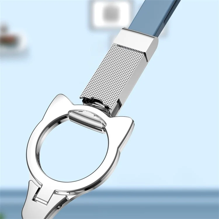 INYUE Detachable Cat Head Ring Kickstand Slide Buckle Liquid Silicone Lanyard Phone Anti-drop Neck Strap - Black