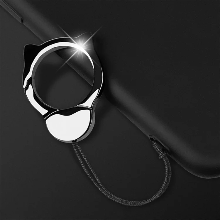 INYUE Detachable Cat Head Finger Ring Slide Buckle Design Woven Nylon Lanyard Phone Anti-drop Neck Strap - Silver