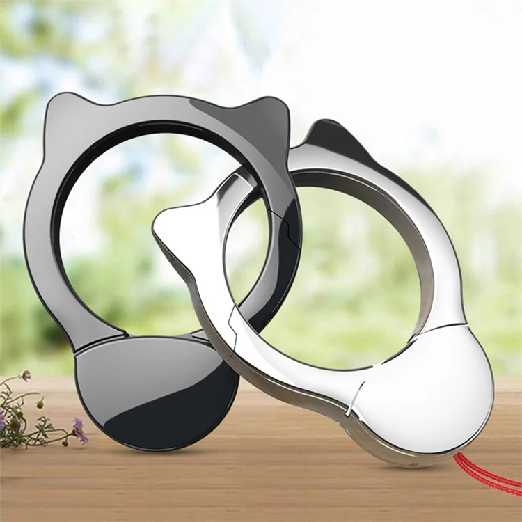 INYUE Detachable Cat Head Finger Ring Slide Buckle Design Woven Nylon Lanyard Phone Anti-drop Neck Strap - Silver