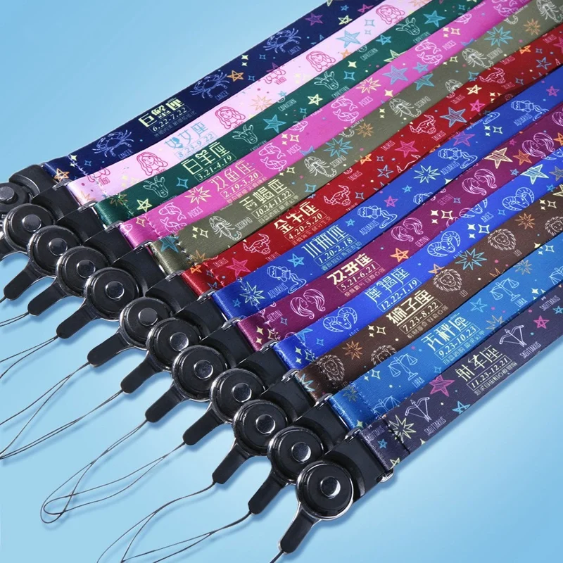 10 sztuk / opakowanie, kolorowy naszyjnik z motywem 12 znaków zodiaku, z karabińczykiem obrotowym, odłączalny pasek na telefon lub identyfikator – Lew